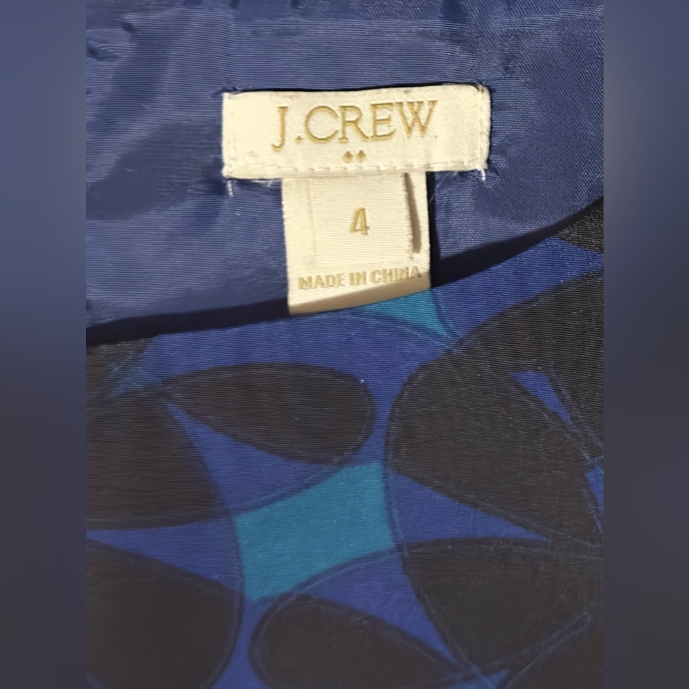 J Crew Navy Blue, Black and Green Floral Dress Three Quarter Sleeve sz 4 - Picture 6 of 7